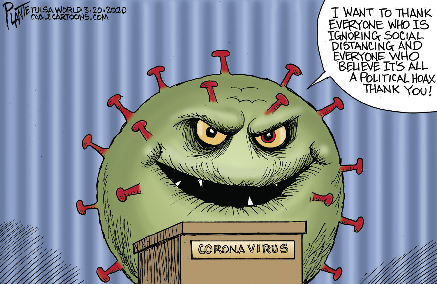 Bruce Plante Cartoon: Thanks from the Coronavirus